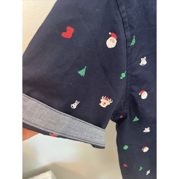EIGHTH AVENUE MENS SHORT SLEEVE BUTTON FRONT CHRISTMAS THEMED SHIRT SM Slim Fit - Picture 4 of 12
